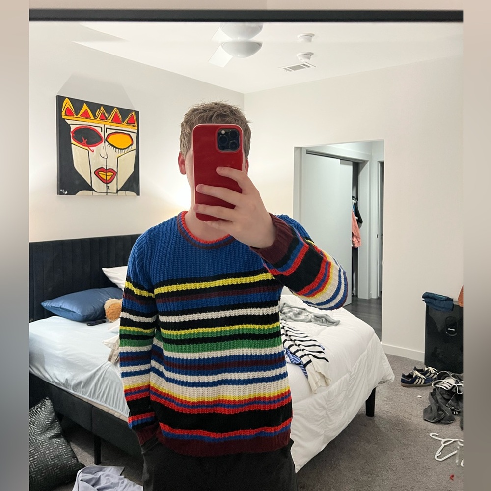 Multi-coloured striped knit sweater
